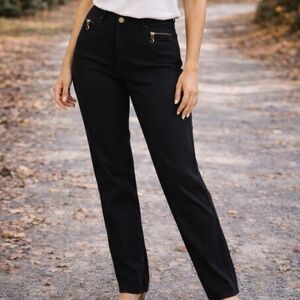 Lauren Ralph Lauren Black High-Waist Straight Leg Jeans Gold Zip Detail Size 12